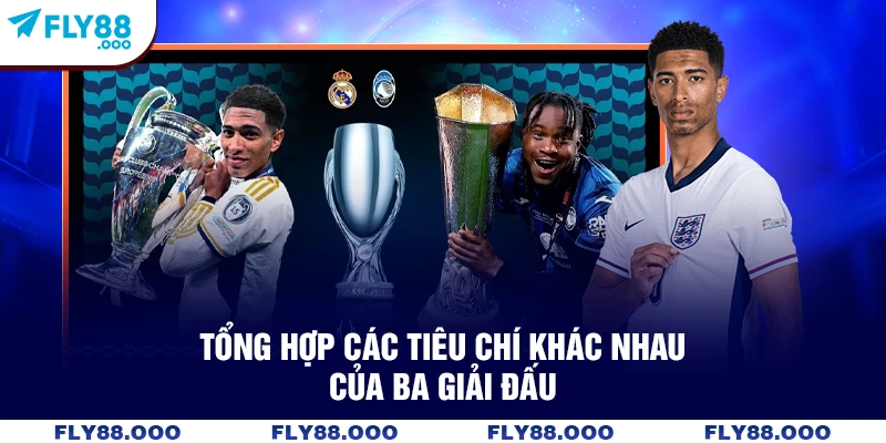 Tổng hợp các tiêu chí khác nhau của ba giải đấu